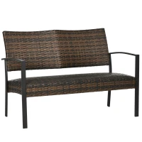 Outsunny Wicker Loveseat, 2-person Patio Furniture Couch, Outdoor Rattan Sofa with Quick Dry Foam and Steel Frame for Balcony, Deck, Garden, and Poolside, Brown(m-11)