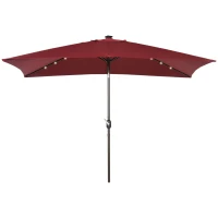 Outsunny 6.5x10ft Patio Umbrella Rectangle Solar Powered Tilt Aluminum Outdoor Market Parasol with LEDs Crank (Wine Red)(m-12)