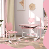 Qaba Adjustable Kids Desk and Chair Set with Tilt Desktop & Storage, Pink(m-3)