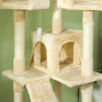 PawHut 68-inch Multi-Level Cat Scratching Tree Kitty Activity Center Post Tower Condo Pet Furniture w/ Toy Beige(m-10)