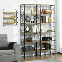 HOMCOM Book Shelf with Steel Frame, 5-tier Bookcase for Living Room, Home Office, 53.25" x 11.75" x 76", Rustic Brown(m-10)
