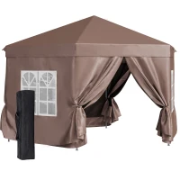 Outsunny 13 x 11.3ft Portable Pop-up Gazebo, Hexagon Adjustable Height Folding Canopy Tent with Carrying Bag for Outdoor Wedding Party, Brown(m-2)
