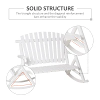 Outsunny Outdoor Wooden Rocking Chair, Double-Person Rustic Adirondack Rocker with Slatted Seat, High Backrest, Armrests for Patio, Garden and Porch, White(m-7)