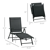 Outsunny Outdoor Set of 2 Lounge Chair, Folding Reclining Garden Sun Lounger with Metal Frame, Adjustable Backrest for Patio, Deck, and Poolside, Black(m-3)