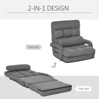 HOMCOM Convertible Floor Sofa Bed, Recliner Armchair Upholstered Sleeper Chair with Pillow for Living Room Bedroom Lounge, Gray(m-4)