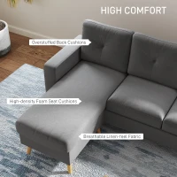 HOMCOM Sectional Sofa Couch, L Shaped Couch with Reversible Chaise, Wooden Legs for Living Room, Bedroom, Dark Grey(m-5)