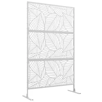 Outsunny 6.5FT Decorative Outdoor Divider, Metal Privacy Screen with Stand, Large Leaf Style, White(m-11)