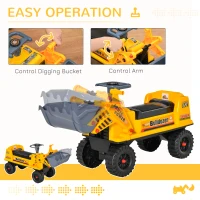 Qaba Kids Bulldozer Ride-On Toy for Toddler with Tough Wheels, Outdoor Construction Toy with Controllable Digging Bucket, Yellow(m-5)