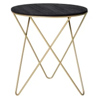 HOMCOM 17" Round Sofa Side Table, Wood Top End Table, Accent Coffee Table with Metal Leg for Living Room, Bedroom, Black and Gold(m-11)