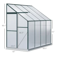 Outsunny 8' x 4' x 7' Hobby Greenhouse, Walk-in Lean-To Polycarbonate Hot House Kit with Aluminum Frame, Sliding Door, Roof Vent, Green(m-3)