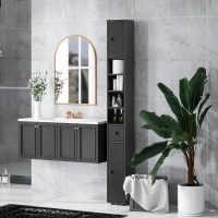 kleankin 71" Tall Bathroom Cabinet, Narrow Toilet Paper Cabinet with Open Shelves, 2 Door Cabinets, Adjustable Shelves, Black(m-7)