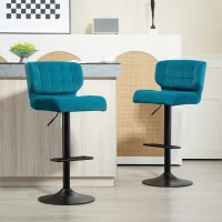 HOMCOM Swivel Tufted Velvet-feel Fabric Barstools Set of 2 Adjustable Bar Stools with Footrest for Counter Dining Room Blue(m-1)