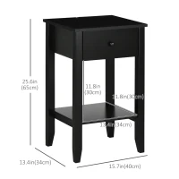HOMCOM Side Table Set of 2, End Tables with Drawer and Bottom Shelf, 2-tier Nightstand for Bedroom, Living Room, Black(m-3)