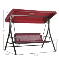 Outsunny 3 Person Patio Swing Chair Bed, Converting Flatbed, Outdoor Porch Swing Bed Glider with Adjustable Canopy, Removable Cushions, Pillows, for Garden, Poolside, Backyard, Red(m-3)