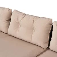 Outsunny 3 Piece Patio Furniture Set, Rattan Outdoor Sofa Set with Chaise Lounge & Loveseat, Soft Cushions, Tempered Glass Table, L-Shaped Sectional Couch, Beige(m-7)