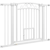 PawHut Dog Gate, Walk Through Pet Gate w/ Small Pet Door, Auto Close, for Doorways, House, Stair, 30"-41" W x 30" H(m-2)