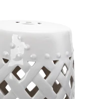 Outsunny 13" x 18" Ceramic Garden Stool with Woven Lattice Design & Glazed Strong Materials Decorative Outdoor Stool, White(m-9)