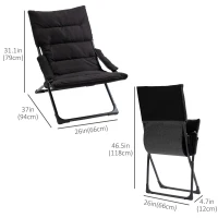 Outsunny Folding Lounge Chair, Mesh Fabric Lounger with Thick Padded Cushion and Armrest, Camping Beach Chair for Poolside, Deck, Backyard, Black(m-3)