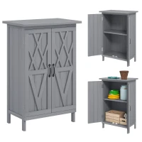 Outsunny Outdoor Storage Cabinet, Wooden Garden Storage Shed with 2-Tier Shelves, Metal Tabletop and Magnetic Doors, Grey(m-11)