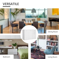 HOMCOM High Gloss Sideboard with 2 Drawers and 3 Doors, Buffet Cabinet with Adjustable Shelf, Coffee Bar Cabinet with Storage, White(m-6)