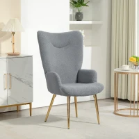 HOMCOM Modern Accent Armchair, Sherpa Boucle Lounge Chair with Metal Legs for Living Room, Bedroom, Grey(m-1)