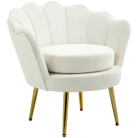 HOMCOM Modern Accent Chair, Velvet-Touch Fabric Leisure Club Chair with Gold Metal Legs for Bedroom, Cream White(m-2)