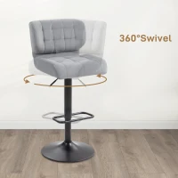 HOMCOM Swivel Velvet-feel Fabric Barstools Set of 2 Adjustable Bar Stools with Footrest for Counter Dining Room Grey(m-5)