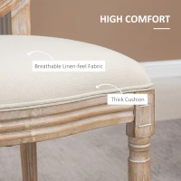 HOMCOM French-Style Upholstered Dining Chair Set, Armless Accent Side Chairs with Rattan Backrest and Linen-Touch Upholstery, Set of 2, Cream White(m-5)