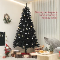 HOMCOM 7.5ft Unlit Artificial Black Christmas Tree, Holiday Décor with 1346 Branch Tips, Auto Open and Steel Base(m-4)