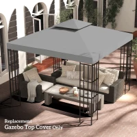 Outsunny 9.8' x 9.8' Square 2-Tier Gazebo Canopy Replacement Top Cover Outdoor Garden Sun Shade, Light Grey(m-8)