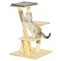 PawHut 31" Cat Tree Kitty Activity Center Pinewood Cat Climbing Toy Indoor Outdoor Pet Furniture with Jute Scratching Post Perch Cushion Natural(m-2)