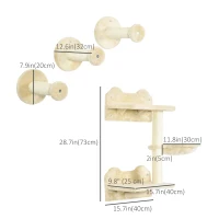 PawHut 4Pcs Cat Wall Shelf with Scratching Posts, Hammock, Steps, Platforms, Cat Shelves for Relaxing, Sleeping, Jumping, Cat Wall Climber for Indoor Cats, Beige(m-3)