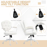 HOMCOM Cute Office Chair, Desk Chair with Button Tufted Teddy Bear Fleece, Swivel Computer Vanity Chair, Cream White(m-5)