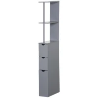 HOMCOM 54" Tall Bathroom Storage Cabinet, Freestanding Linen Tower with 2-Tier Shelf and Drawers, Narrow Side Floor Organizer, Grey(m-11)