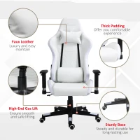 Vinsetto High Back Gaming Chair with RGB LED Lights, Adjustable Arms, and Lumbar Support, Racing Office Computer Chair with Head Pillow, White / Black(m-7)