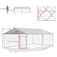 PawHut 13.1' x 7.5' x 4.9' Outdoor Dog Kennel Dog Run with Waterproof, UV Resistant Cover for Medium Large Sized Dogs, Silver(m-3)
