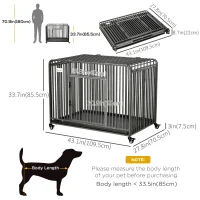 PawHut Heavy Duty Dog Crate, Foldable Pet Kennel Cage, with All Steel Frame Removable Tray, 4 Locking Wheels, for Medium & Large Dogs, Dark Silver(m-3)