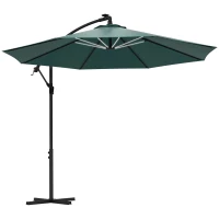Outsunny 10ft Outdoor Cantilever Hanging Offset Umbrella with Solar LED Lights, Crank, Cross Base, Aluminum Frame, Green(m-11)