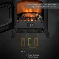 HOMCOM Freestanding Electric Fireplace Stove Heater with Realistic Flame Effect, Overheat Protection, 750W/1500W, Black(m-5)