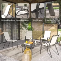 Outsunny Set of 4 Outdoor Dining Chairs, Stackable Patio Chairs with High Back, Breathable Mesh Seat for Garden Lawn, Beige(m-6)