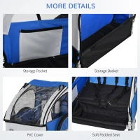 Aosom 2-Seat Child Bike Trailer for Kids with a Strong Steel Frame, 5-Point Safety Harnesses, & Comfortable Seat, Blue(m-6)