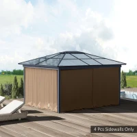Outsunny 10' x 10' Universal Gazebo Sidewall Set with 4 Panels, Hooks/C-Rings Included for Pergolas & Cabanas, Brown(m-1)
