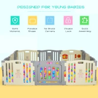 Qaba 12 Panel Baby Enclosure, Baby Playpen, Kids Play Pen Safety Gate Kids Activity Center Fence for Home Indoor w/ Toy(m-4)