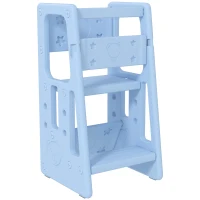 Outsunny Kids Step Stool Adjustable Standing Platform Light Blue(m-11)