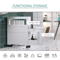 HOMCOM 6.25" x 20.5" x 28.25" Wood Rolling Narrow Bathroom Side Storage Cabinet - White(m-6)