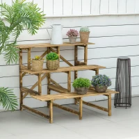 Outsunny 39.5'' L x 31.5" W x 31.5"H 3 Tier Flower Stand Wood Planter Ladder Display  Rack for Garden Indoor Outdoor Backyard Storage Shelf Unit(m-1)