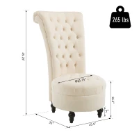 HOMCOM Retro High Back Armless Royal Accent Chair Fabric Upholstered Tufted Seat for Living Room, Dining Room and Bedroom, Cream White(m-3)