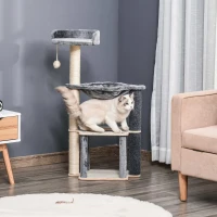 PawHut Cat Tree, Multi-Level Cat Tower with Cat Scratching Post, Perch, Cat Condo, Hammock, Hanging Toy Ball, Grey(m-10)