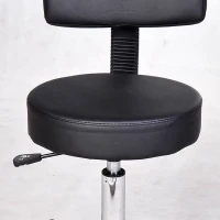 HOMCOM PU Leather Adjustable Rolling Stool, Round Swivel Drafting Stool with Back, Wheels, Black(m-9)