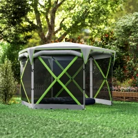 Outsunny 11 x 11ft Pop Up Camping Gazebo, Screen Tent House with Removable Roof Cover, Roll-up Wind Panels for Camping, Backyard(m-9)